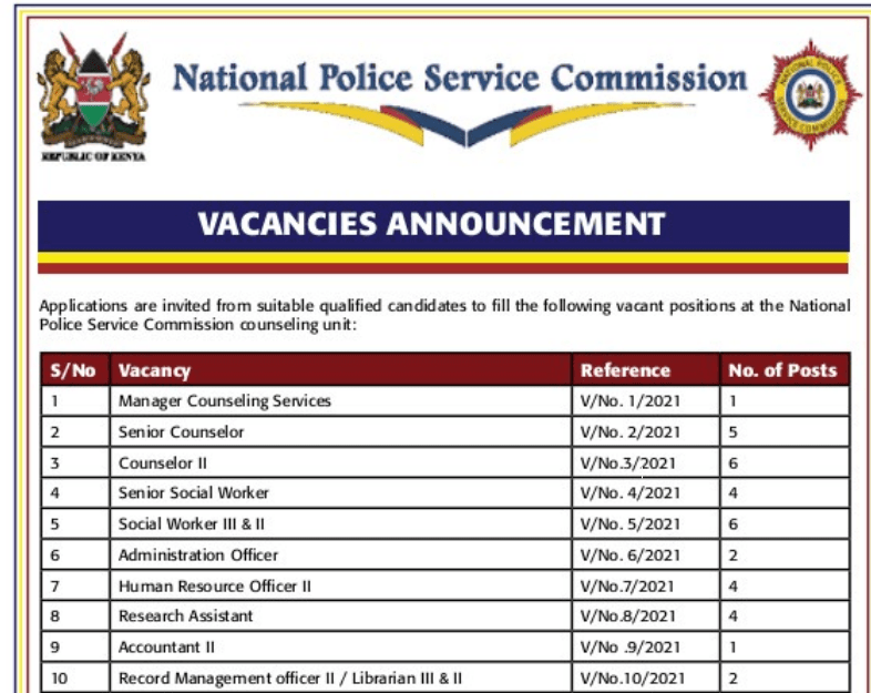 The National Police Service Commission Jobs
